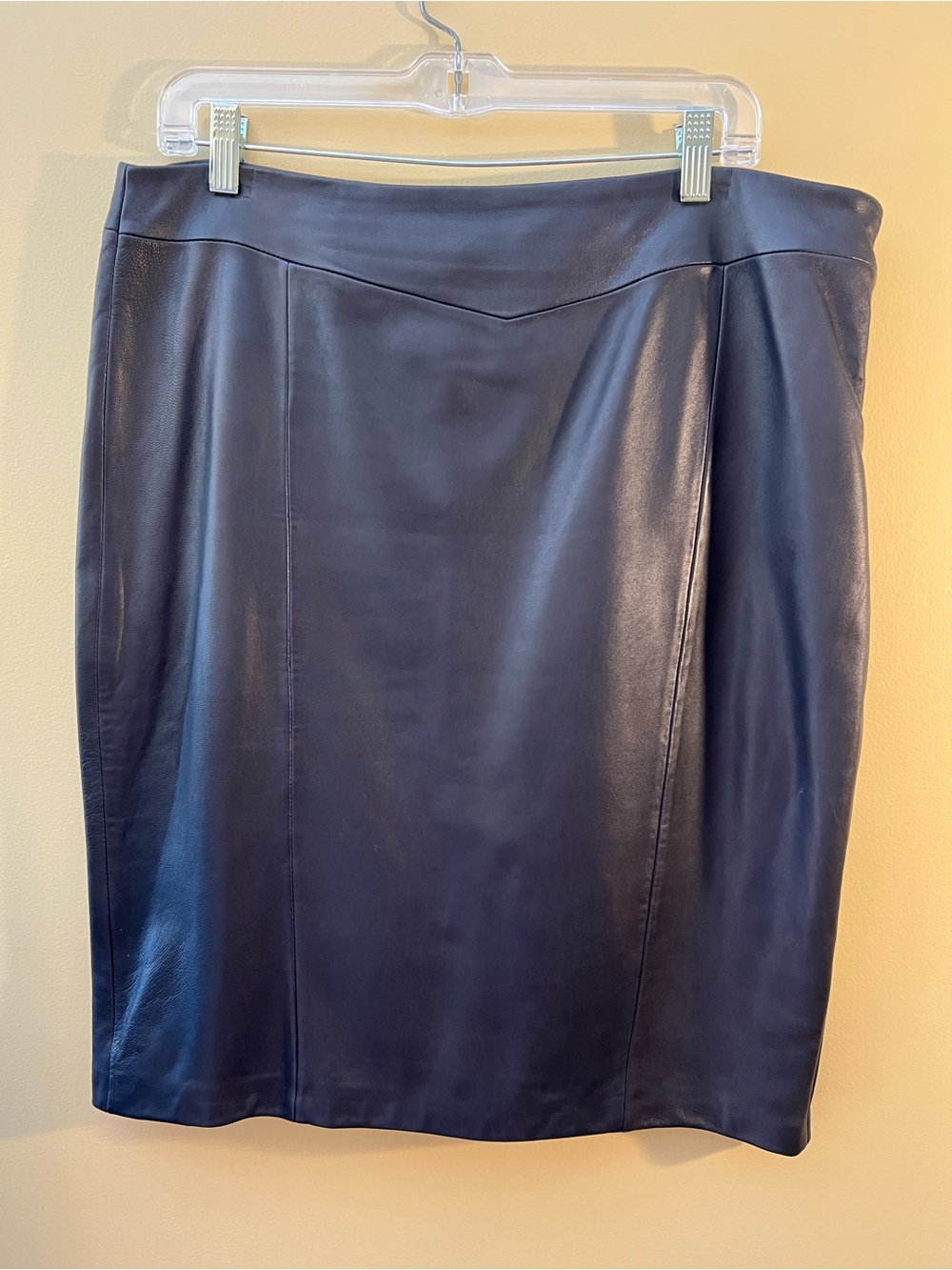 Navy Real Leather Pencil Skirt